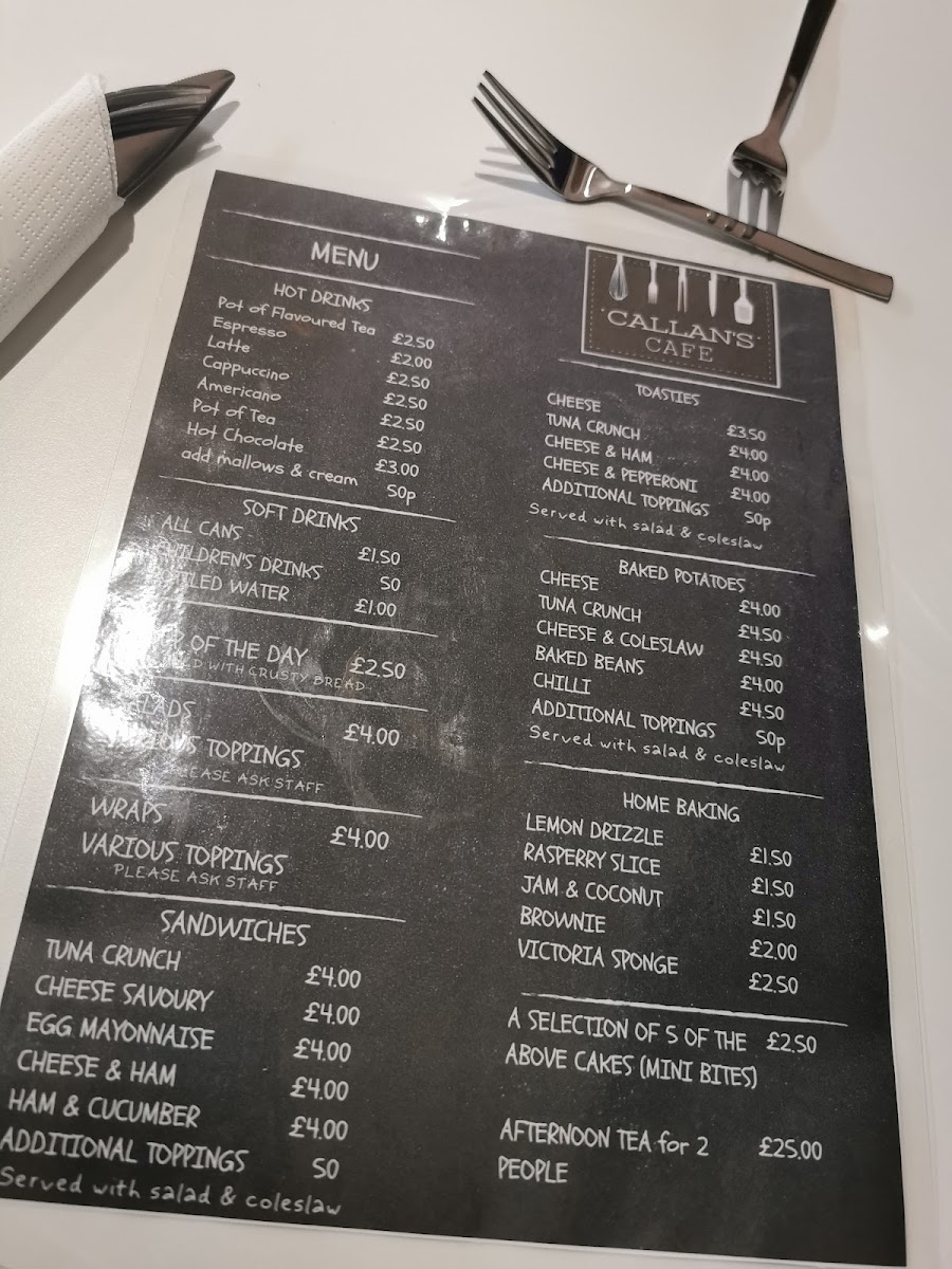 Callan’s Cafe menu board