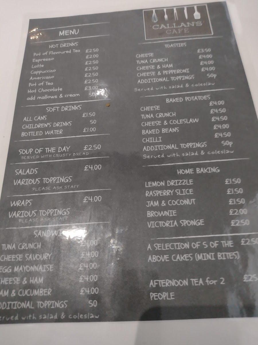 Callan’s Cafe menu board