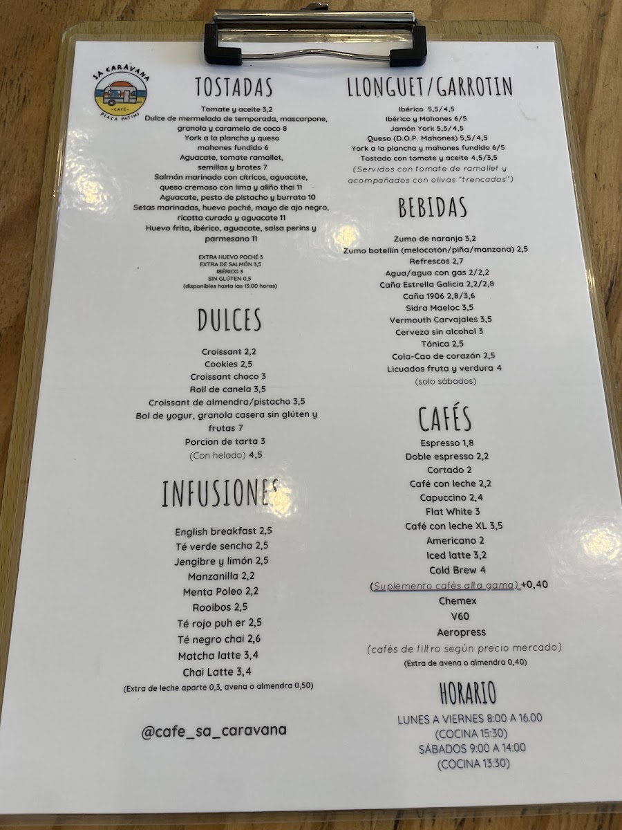 Sa Caravana Cafe menu board