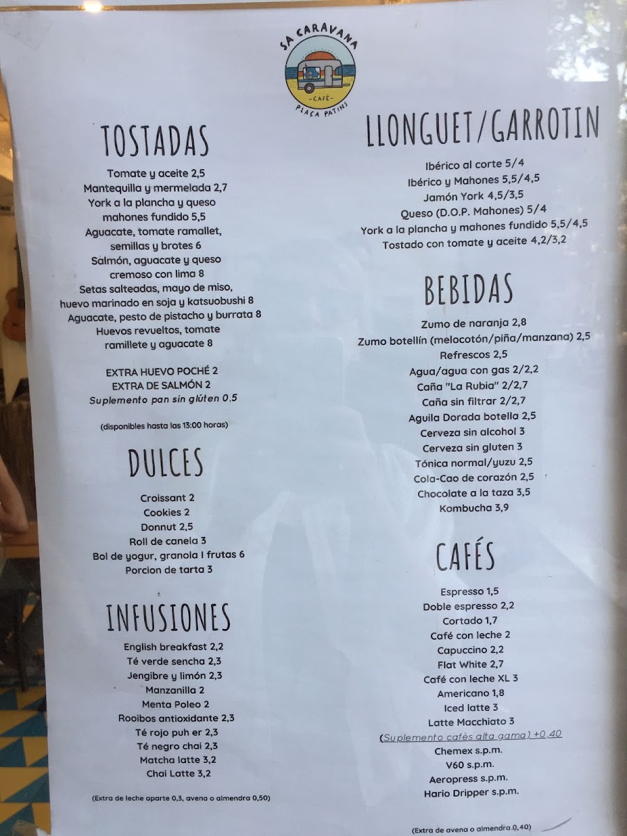 Sa Caravana Cafe menu board