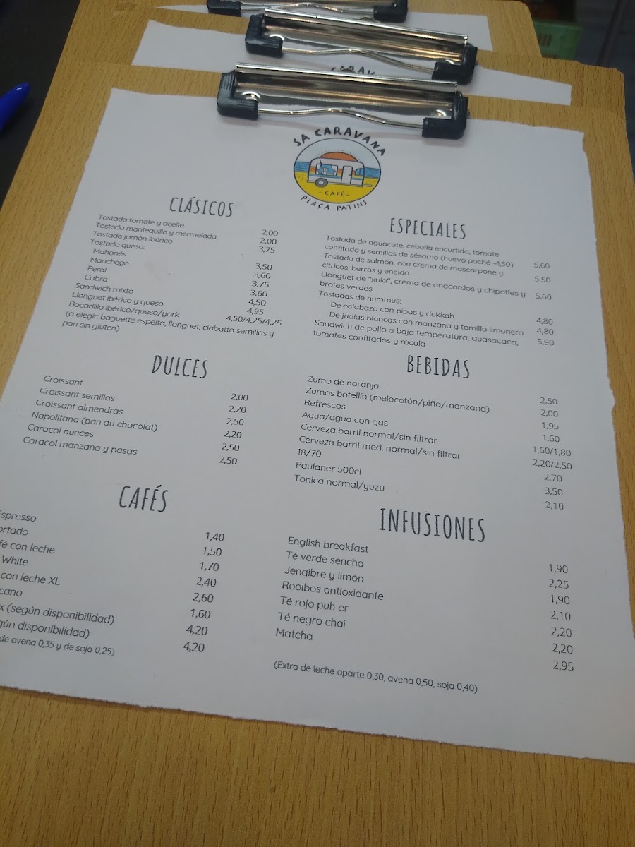 Sa Caravana Cafe menu board