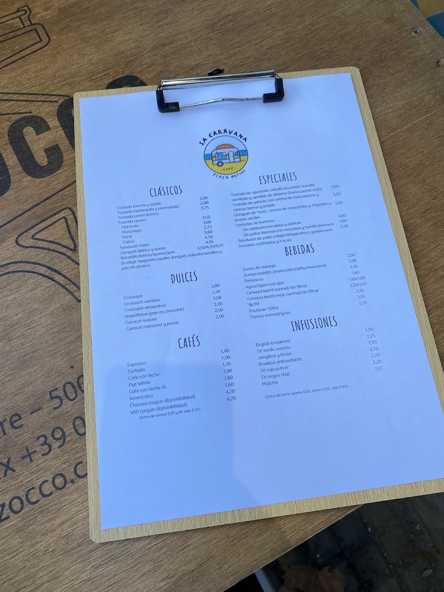 Sa Caravana Cafe menu board