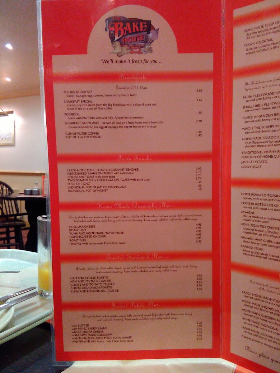 The Bake House menu board