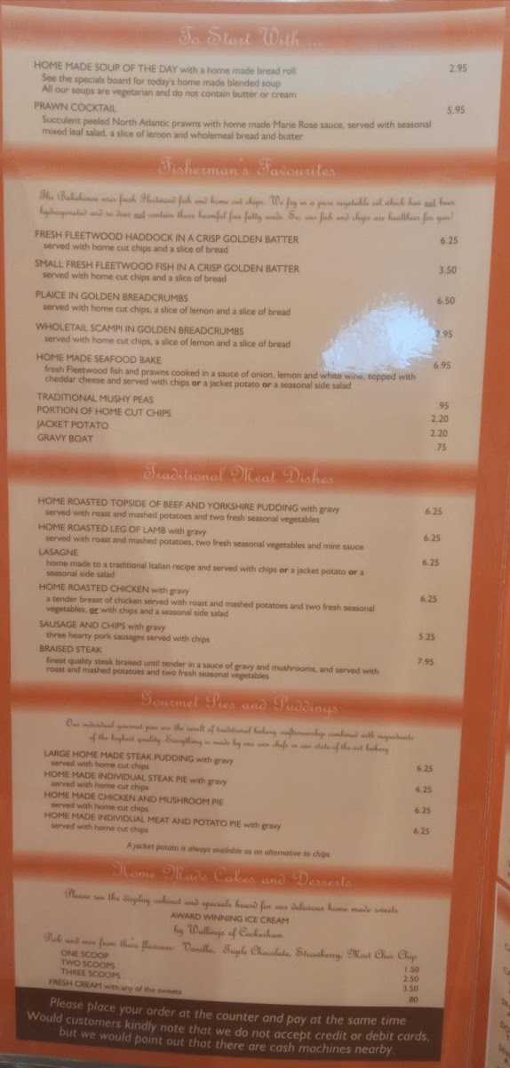 The Bake House menu board