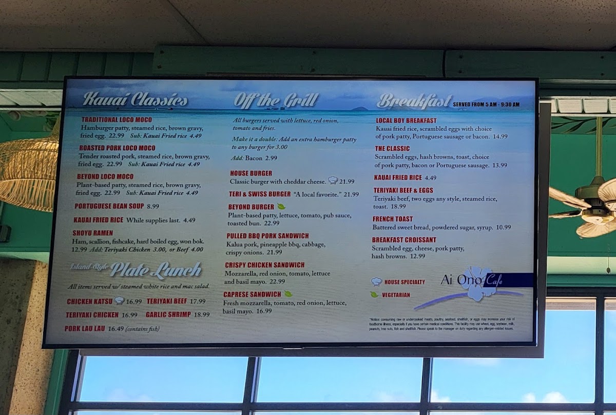 Ai Ono Cafe menu board