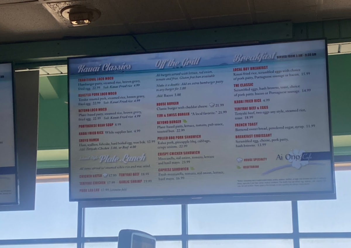 Ai Ono Cafe menu board