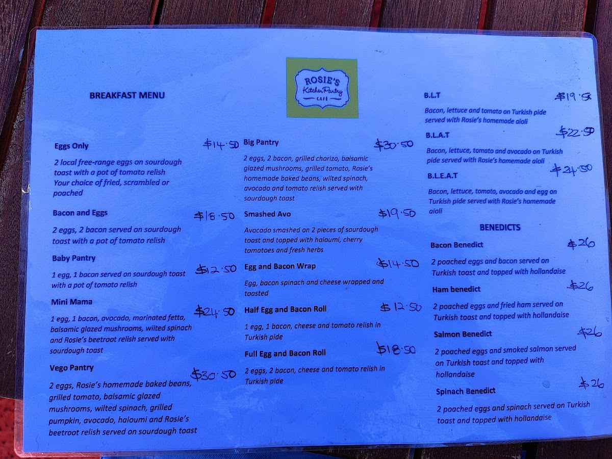Rosie's Kitchen Pantry menu board