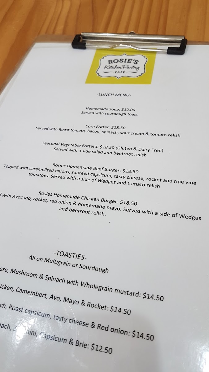 Rosie's Kitchen Pantry menu board