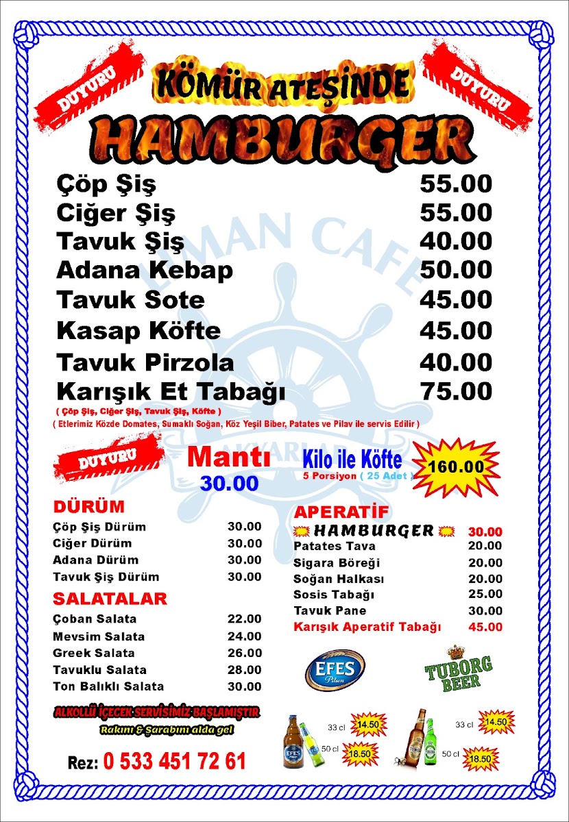 Akyarlar Harbor Village Café menu board