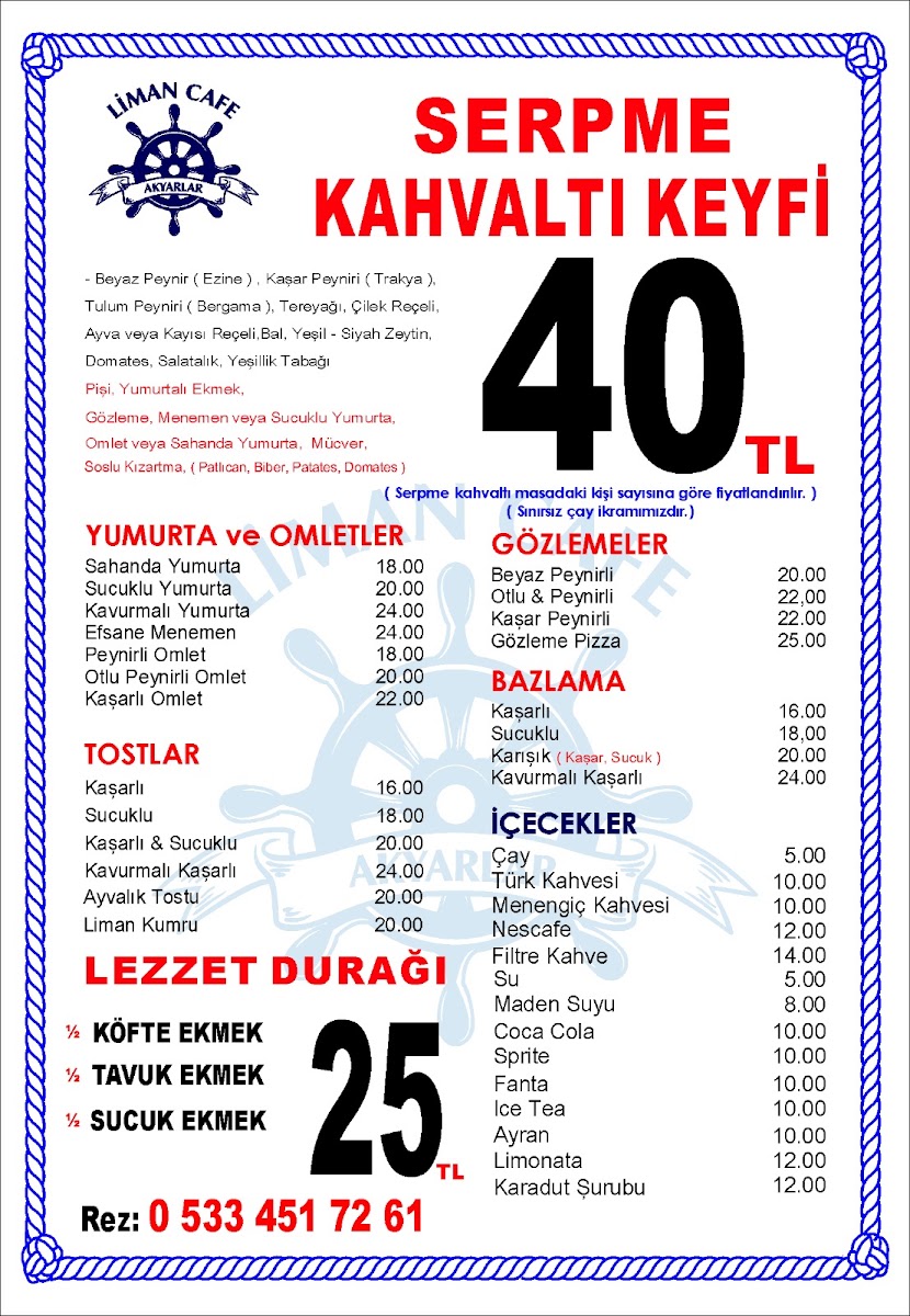 Akyarlar Harbor Village Café menu board
