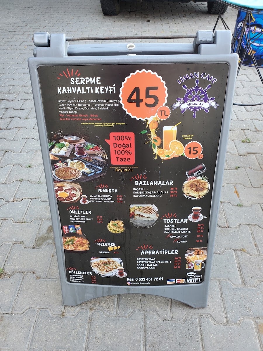 Akyarlar Harbor Village Café menu board