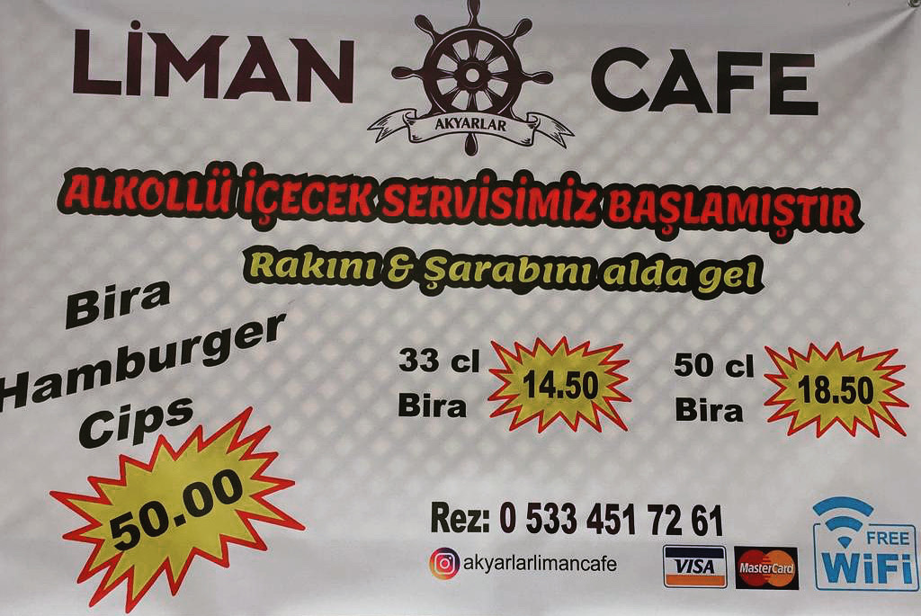 Akyarlar Harbor Village Café menu board