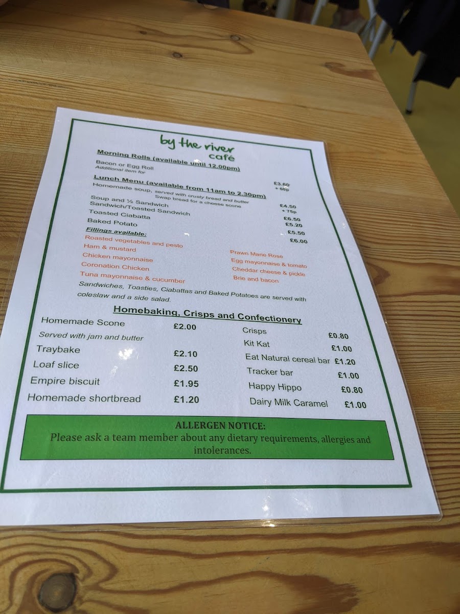 Highland Hospice - By The River Café menu board