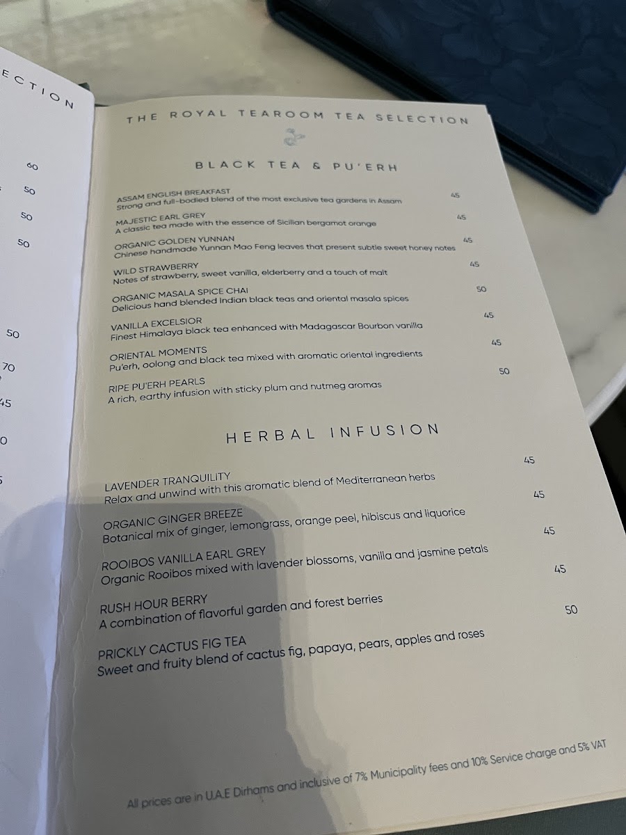 The Royal Tearoom menu board