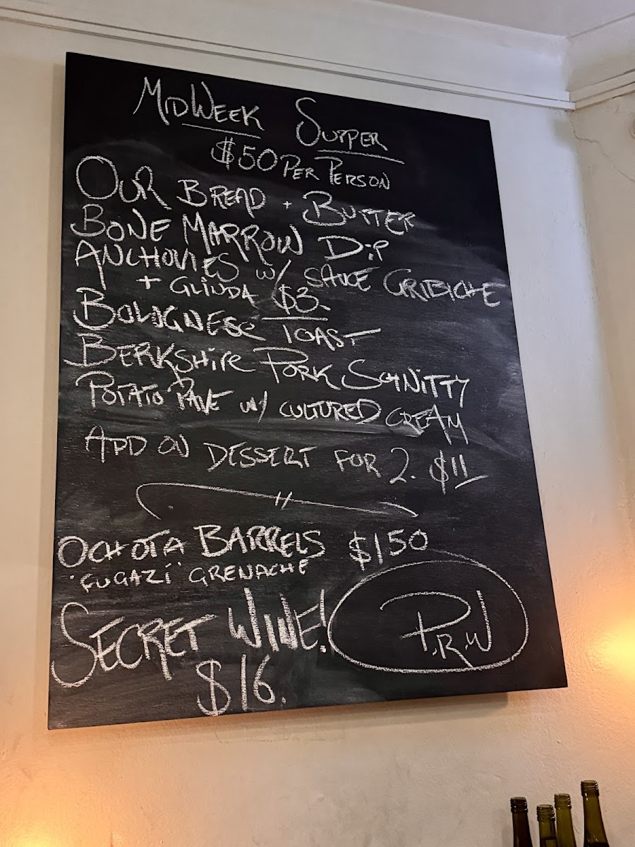 Park Road Garage menu board