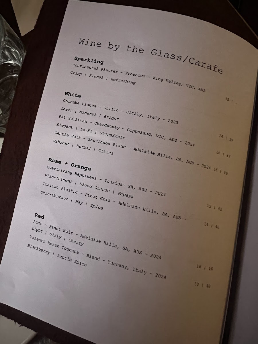 Park Road Garage menu board