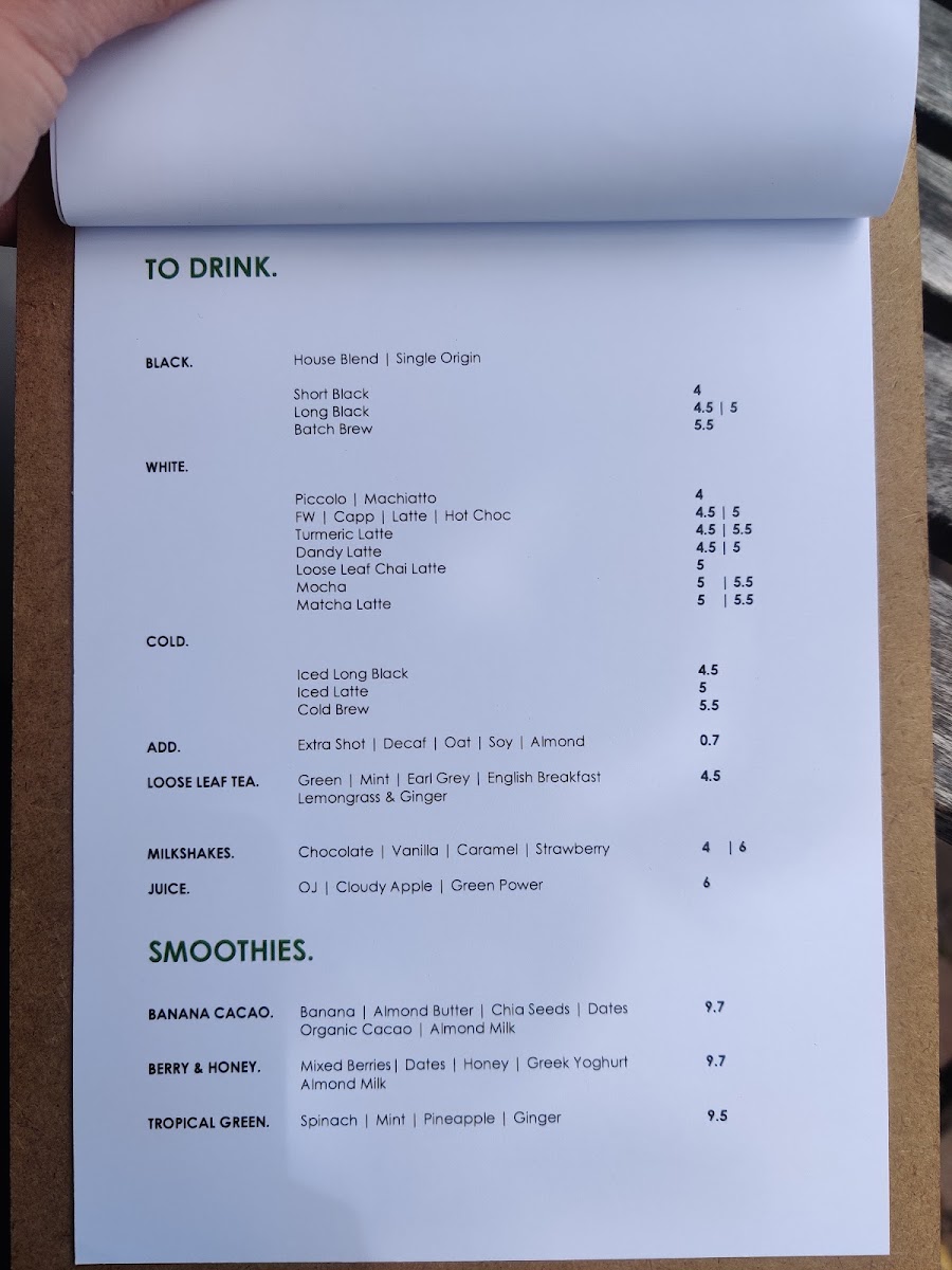 Park Road Garage menu board