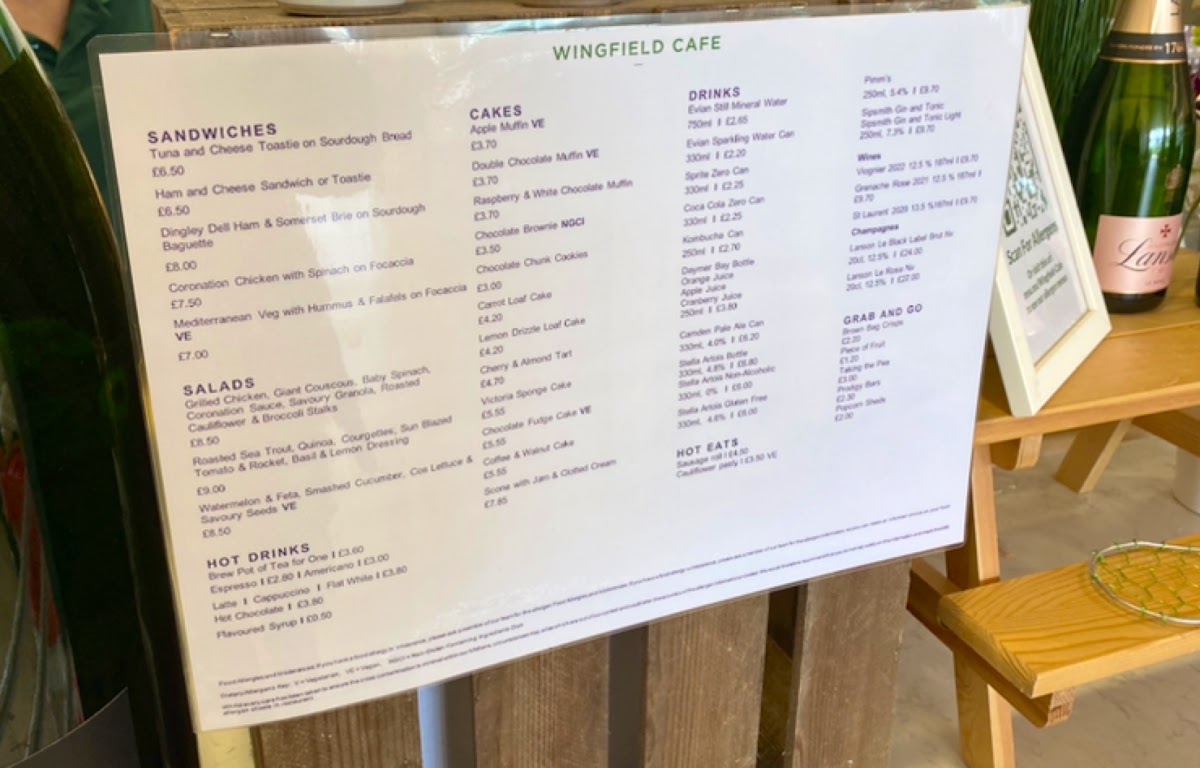 Wingfield Cafe menu board