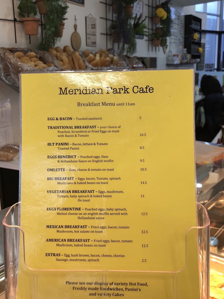 Meridian Park Cafe menu board