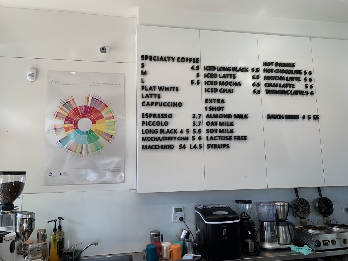 Percolate Specialty Coffee & Waffles menu board
