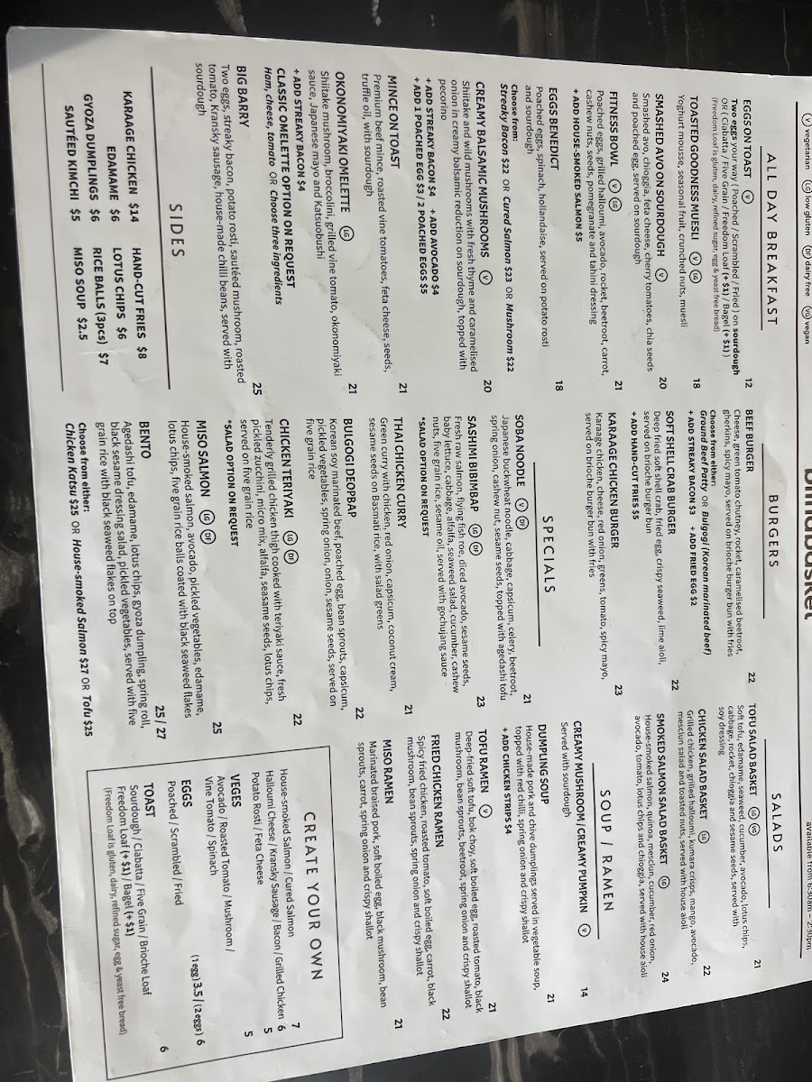 Blind Basket Cafe menu board