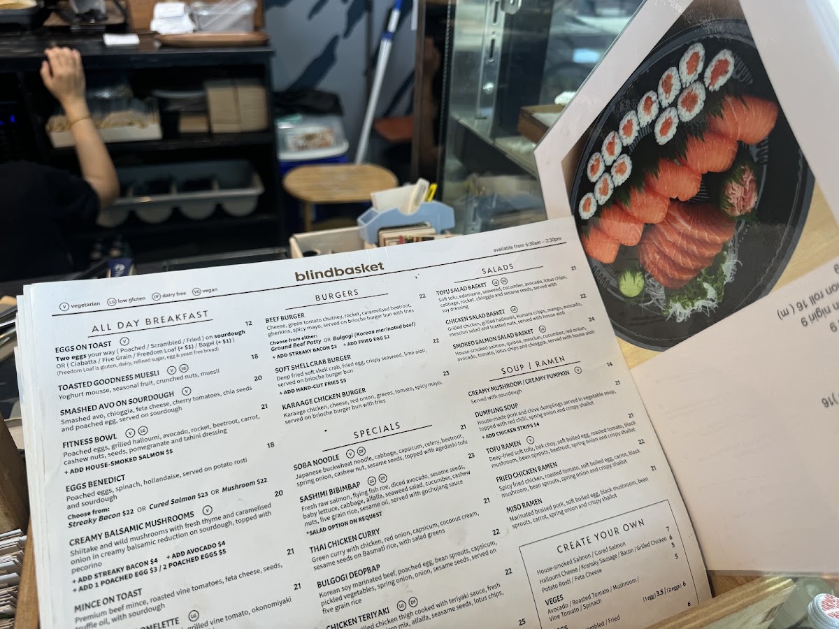 Blind Basket Cafe menu board