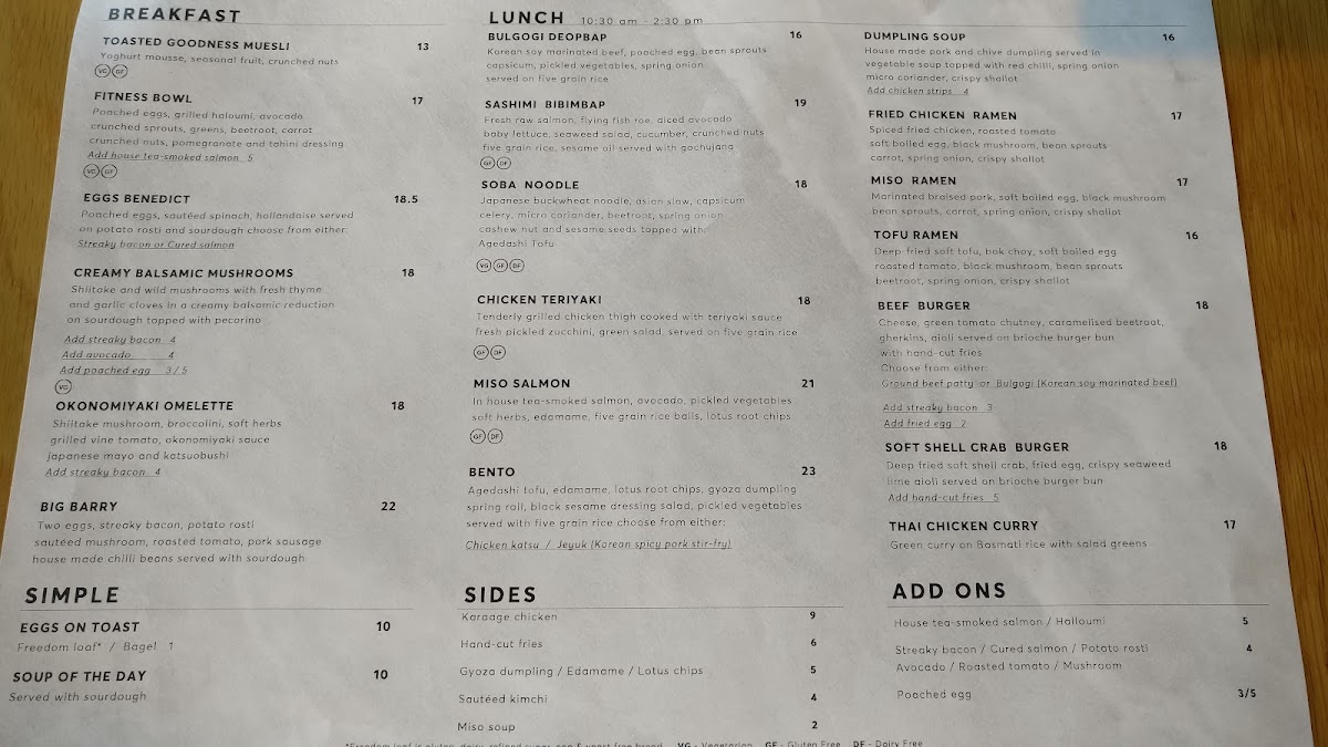 Blind Basket Cafe menu board