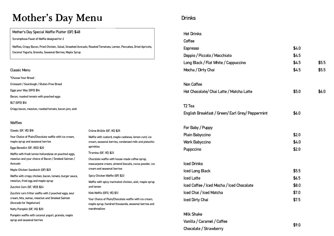 WAHO Cafe menu board