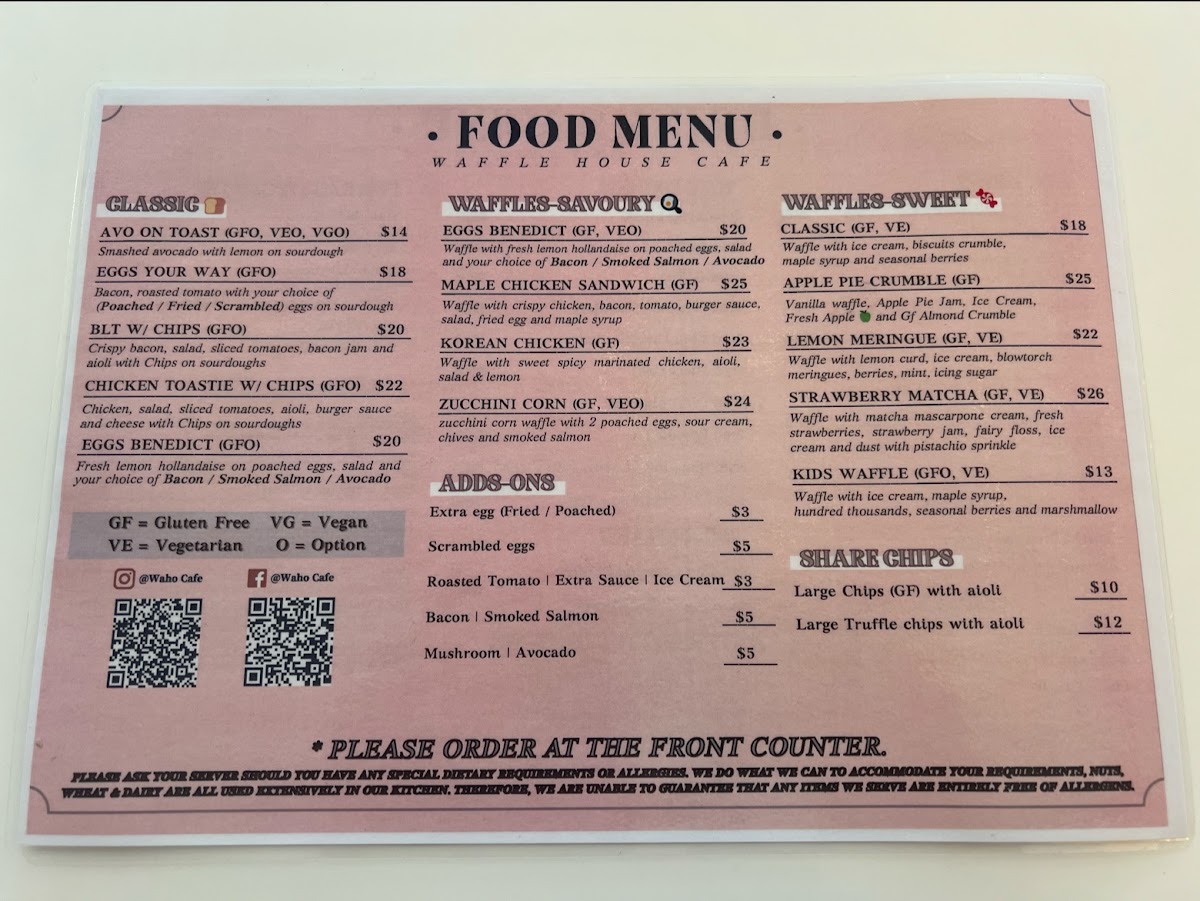 WAHO Cafe menu board