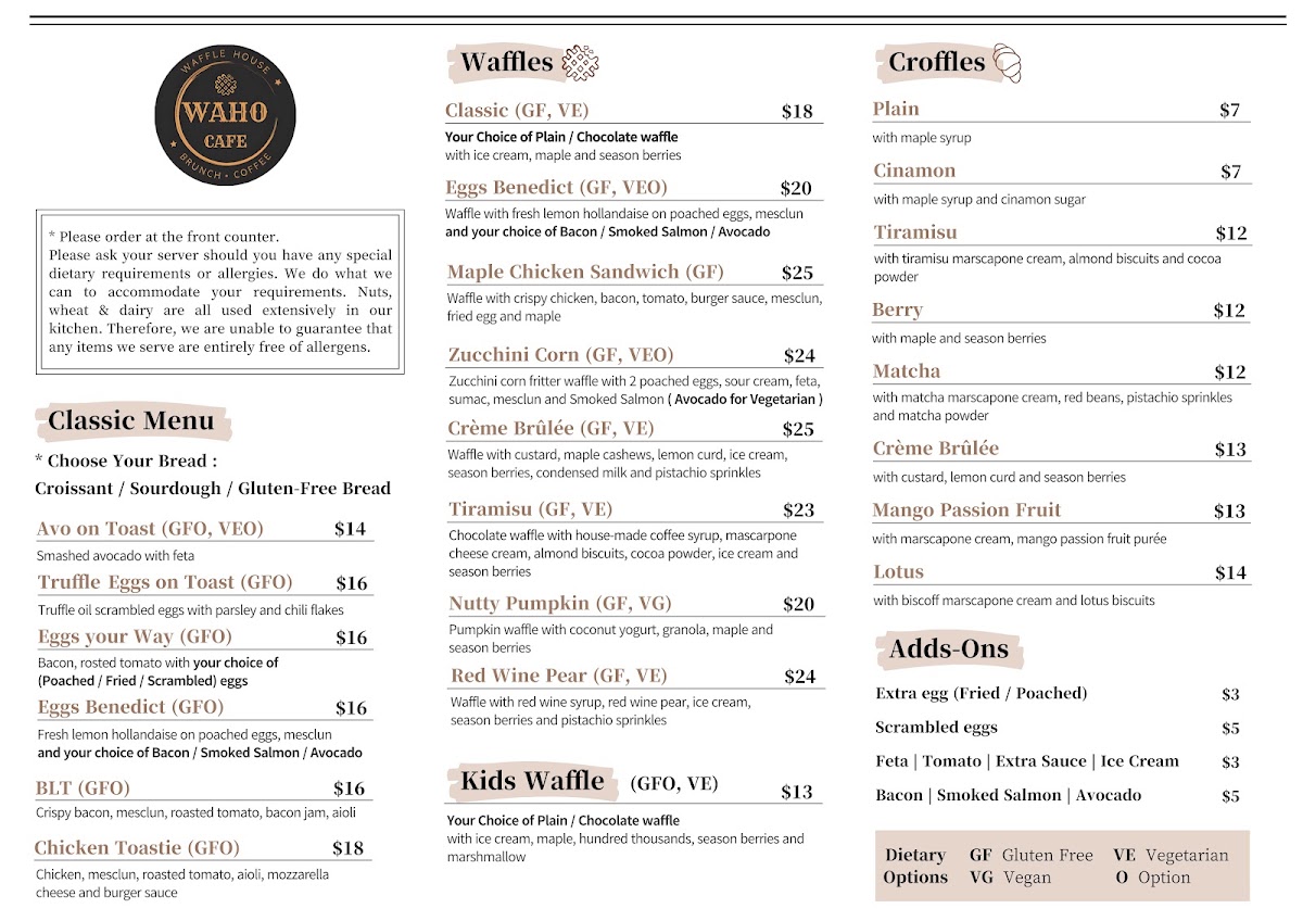 WAHO Cafe menu board