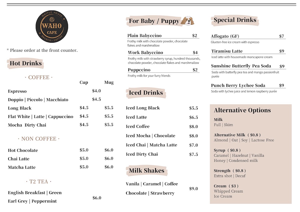 WAHO Cafe menu board
