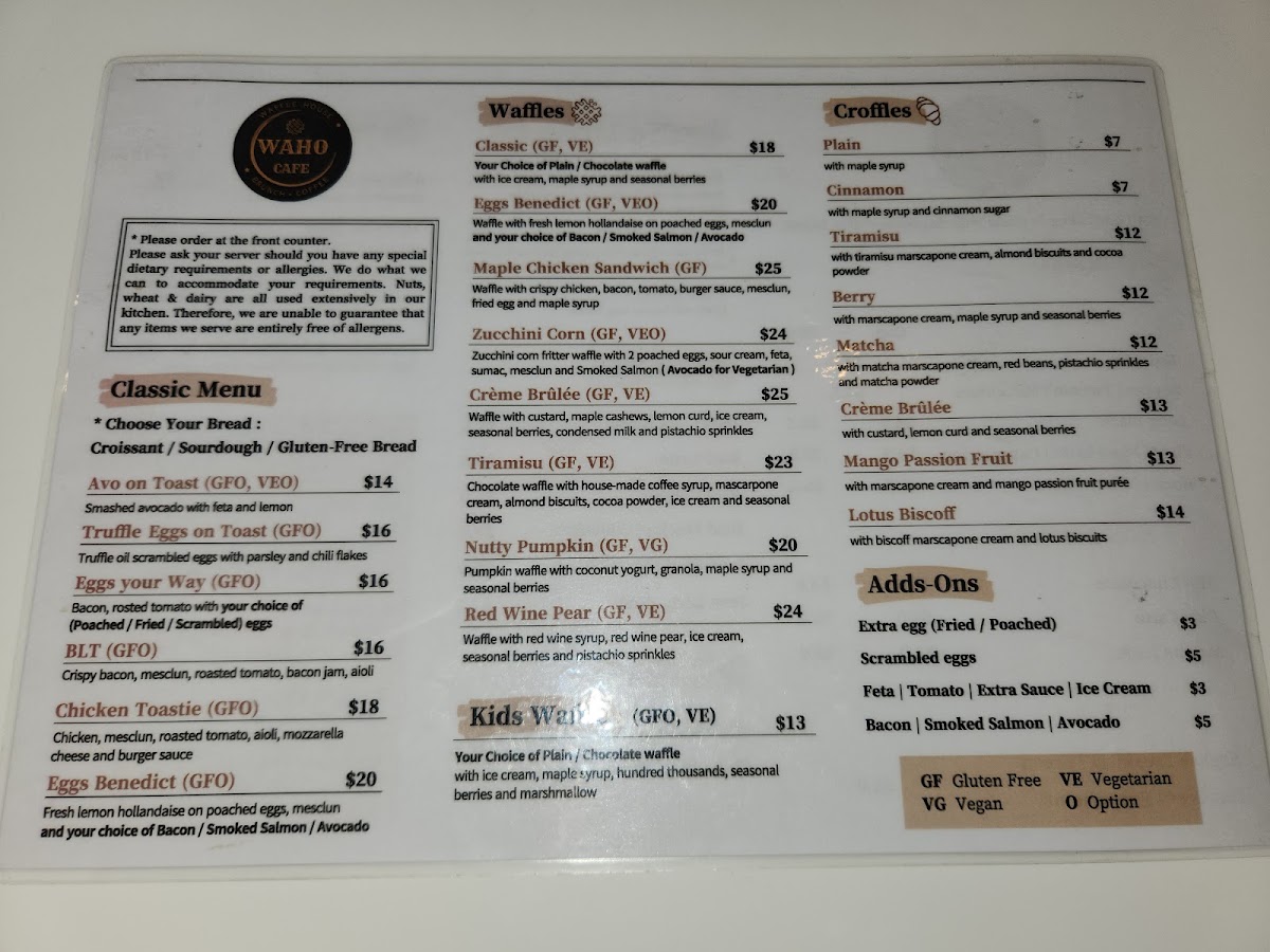 WAHO Cafe menu board