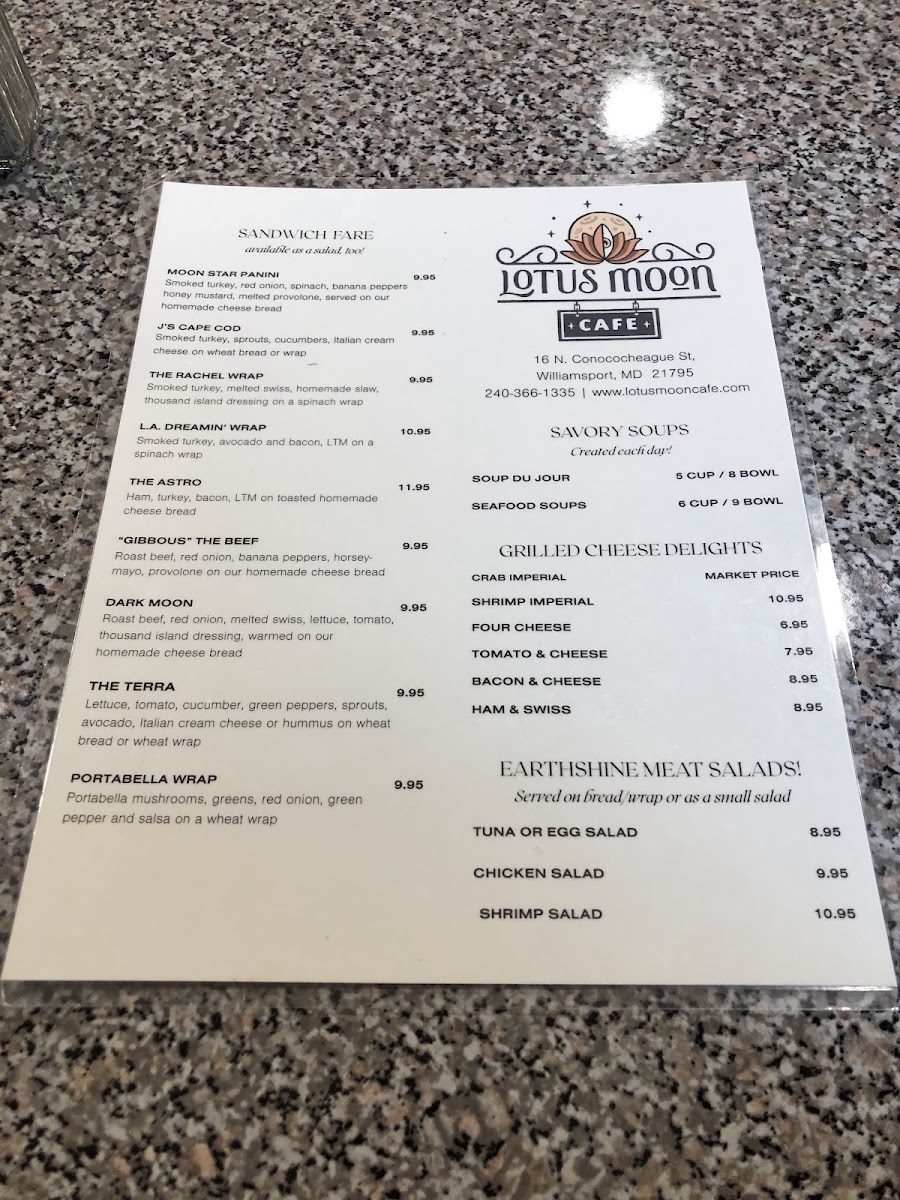 Lotus Moon Cafe menu board
