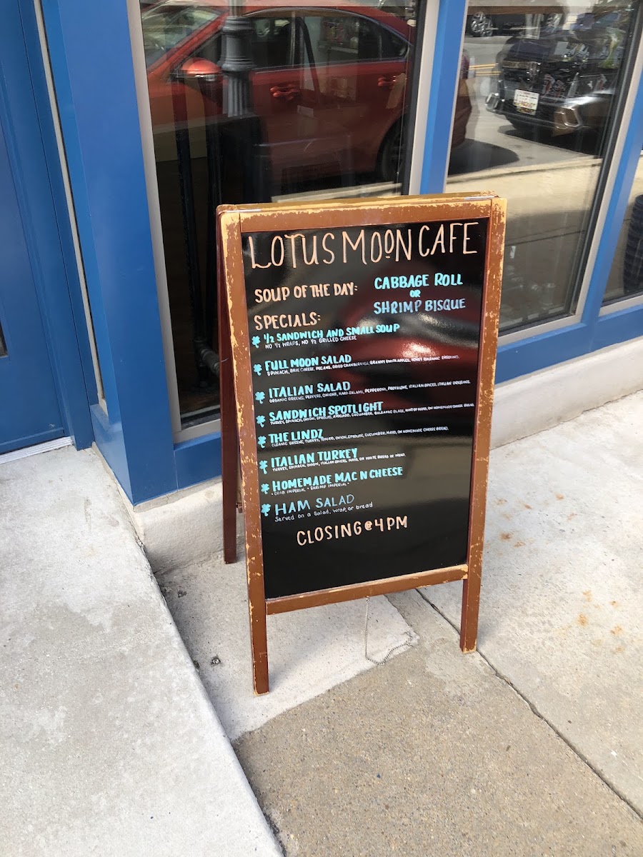 Lotus Moon Cafe menu board