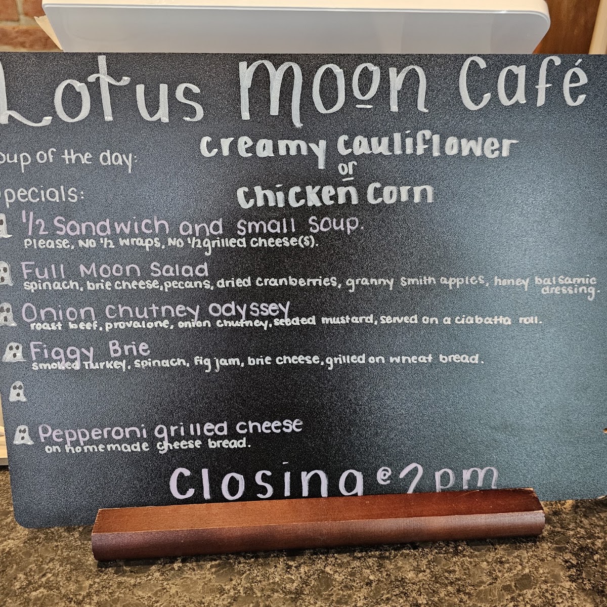 Lotus Moon Cafe menu board
