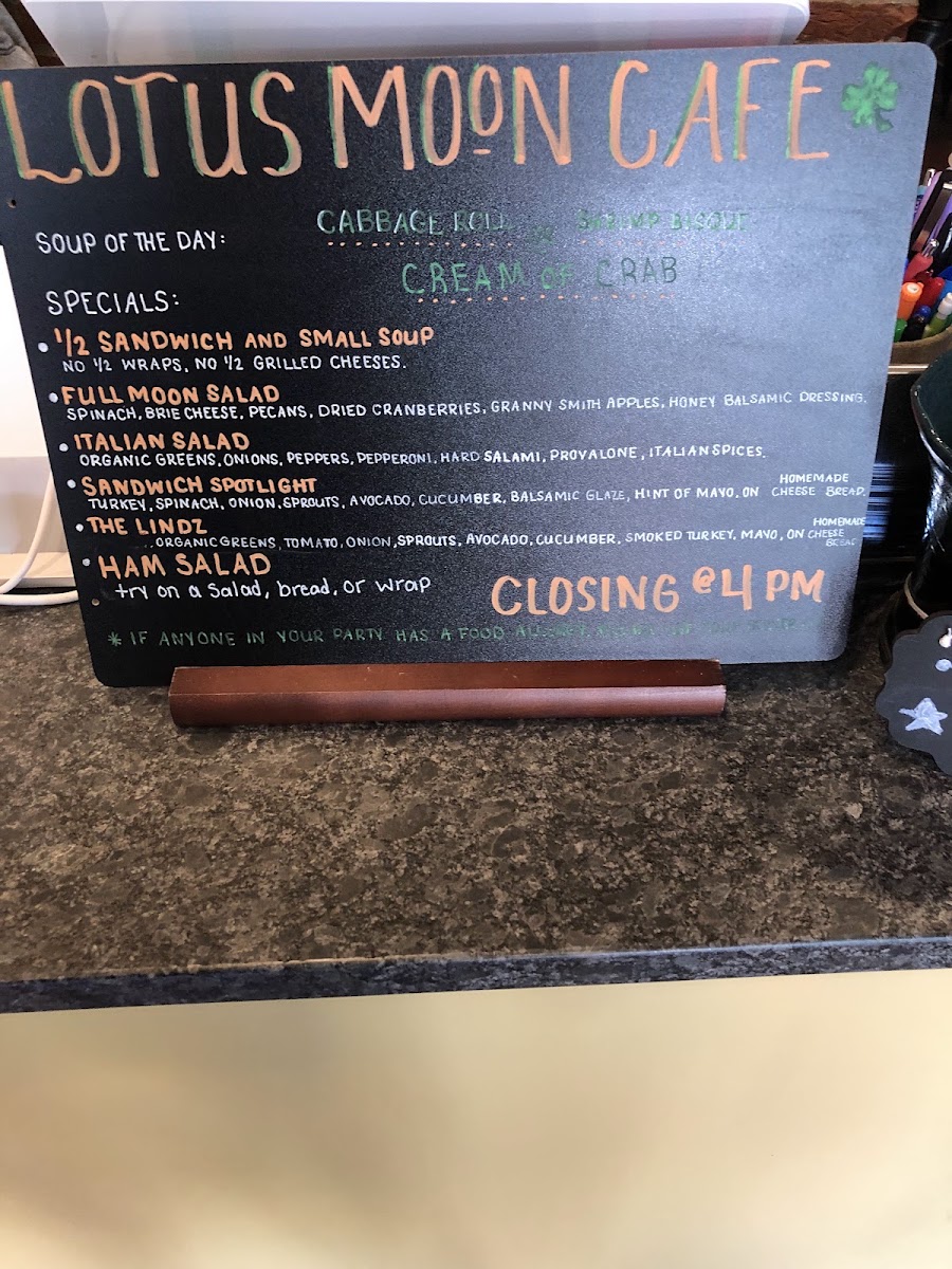 Lotus Moon Cafe menu board