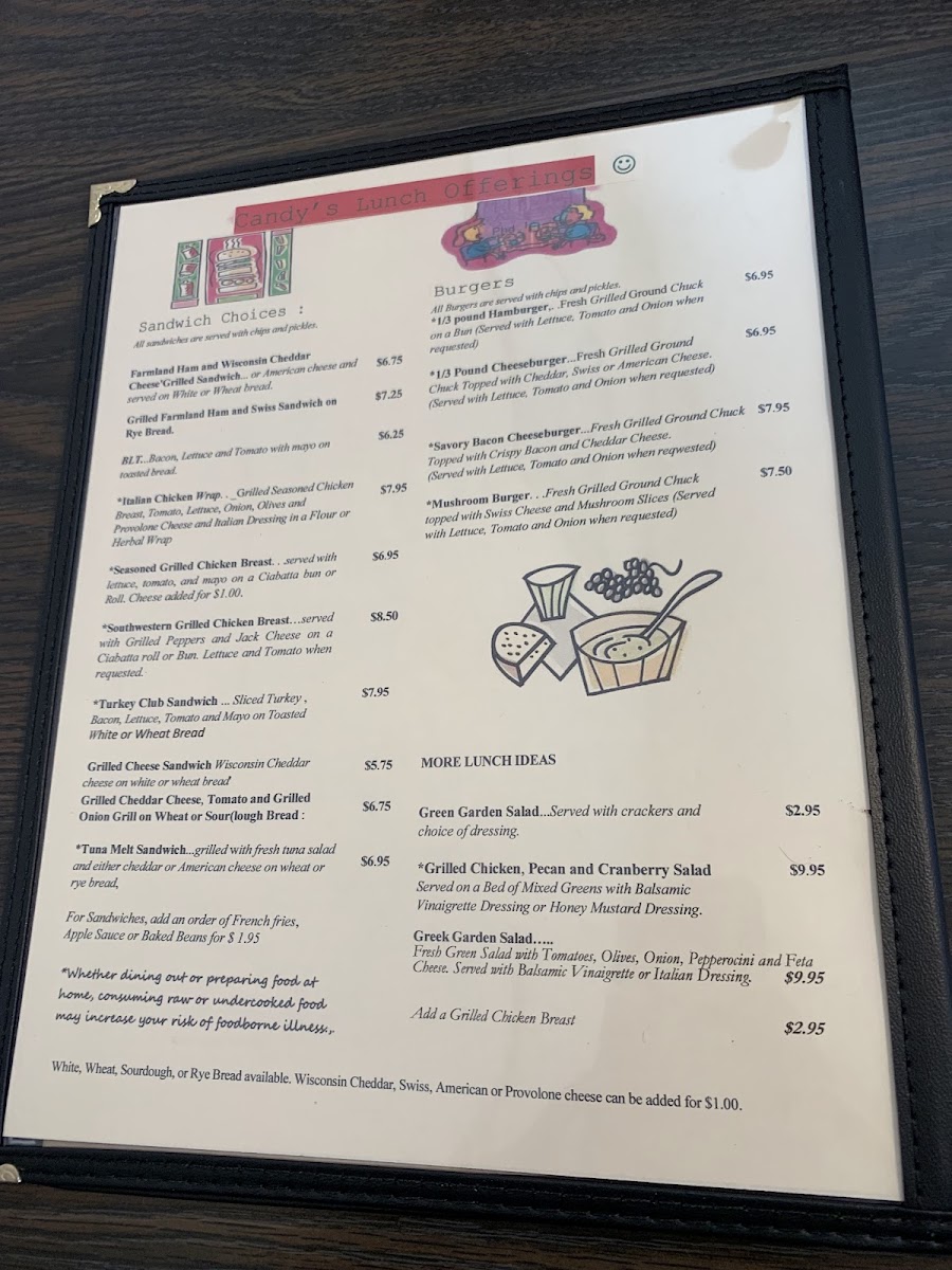 Candy's Merrimac Cafe menu board