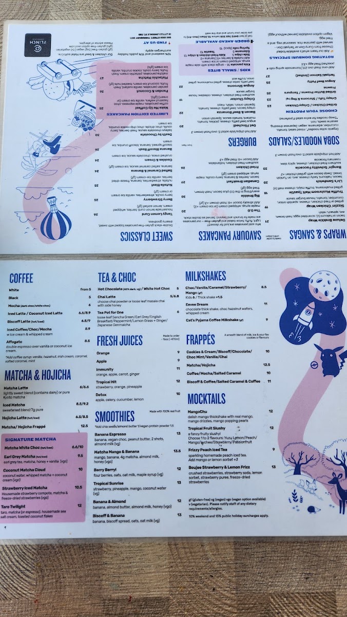 Flinch Coffee & Play menu board