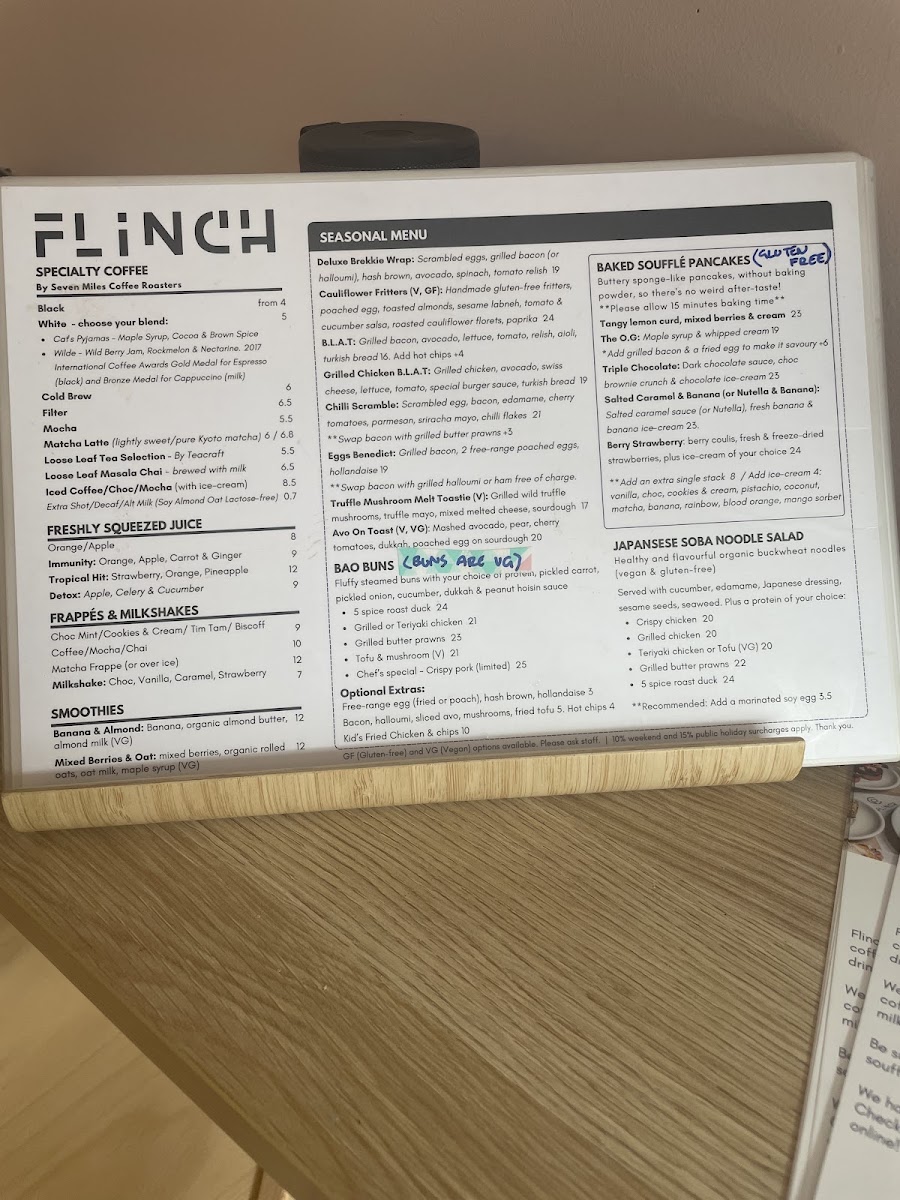 Flinch Coffee & Play menu board