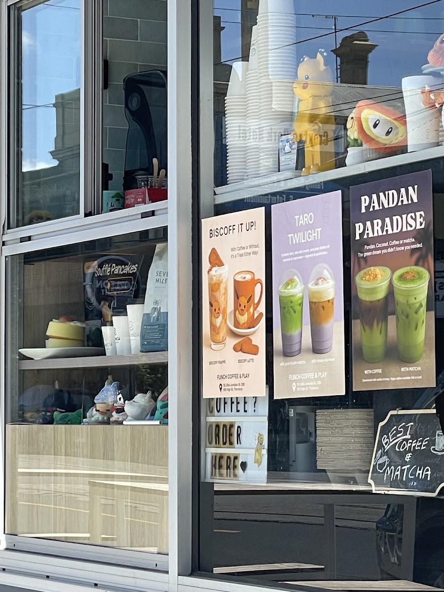 Flinch Coffee & Play menu board