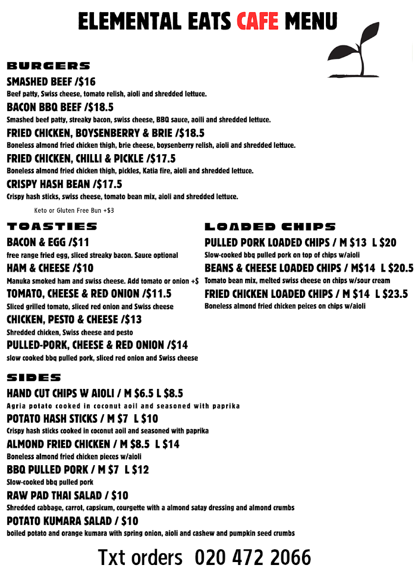Elemental Eats menu board