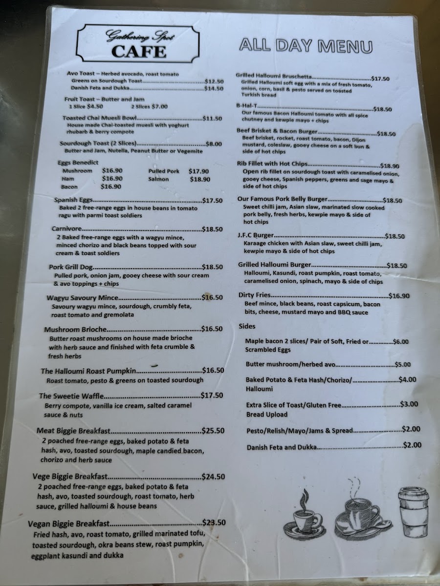 Gathering Spot Cafe menu board