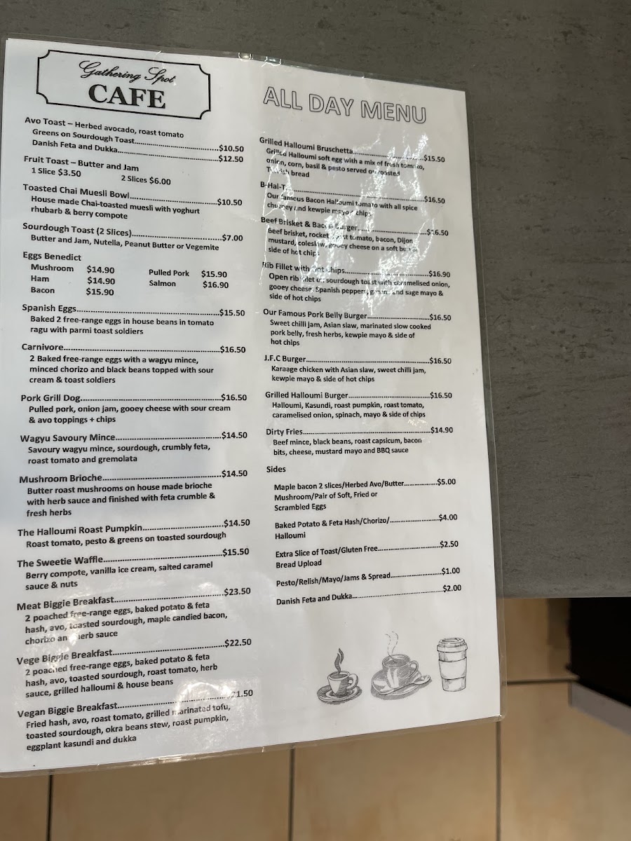 Gathering Spot Cafe menu board
