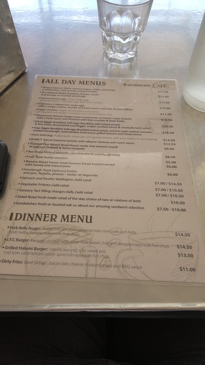 Gathering Spot Cafe menu board