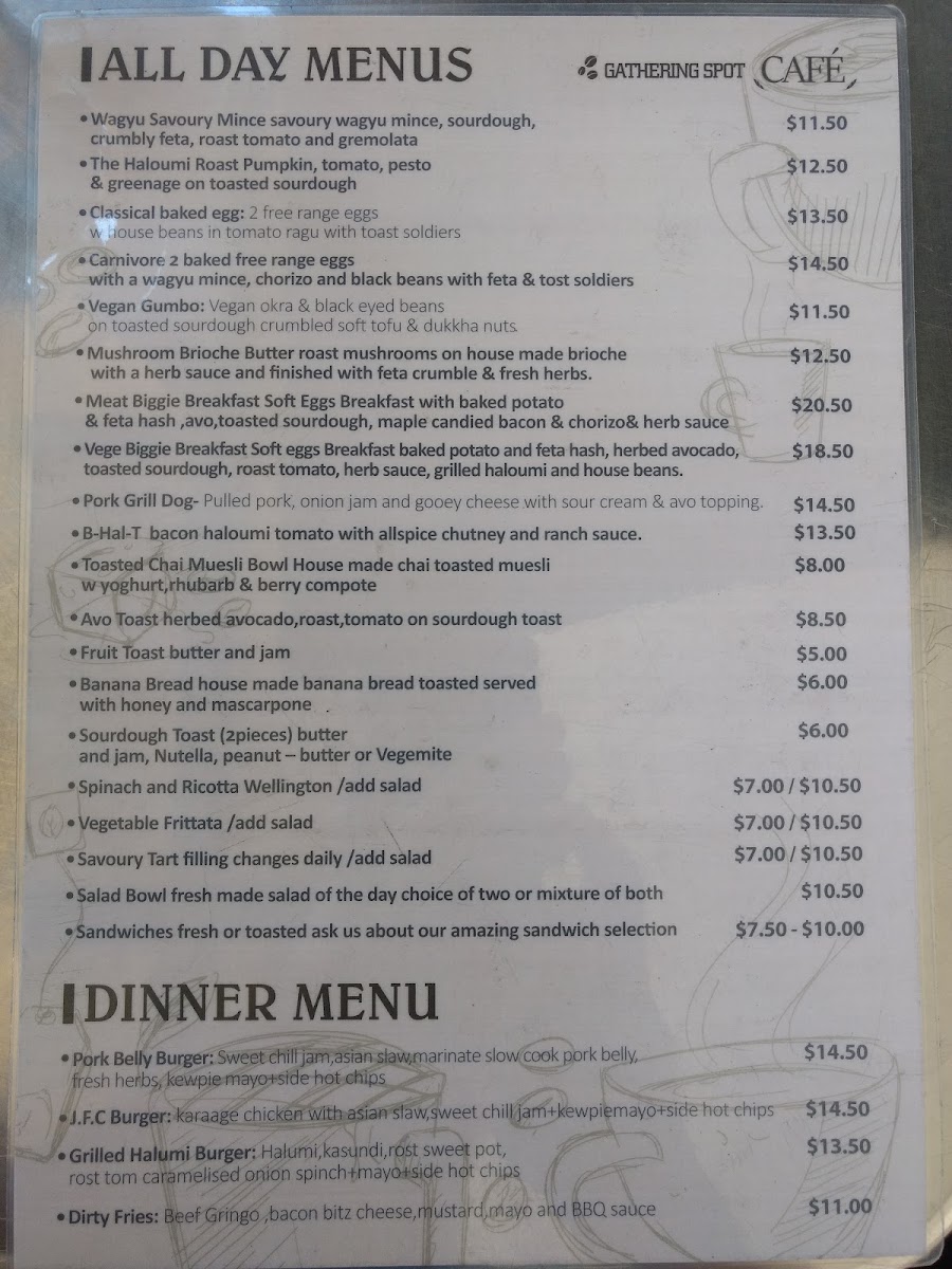 Gathering Spot Cafe menu board