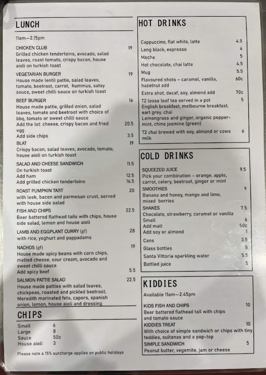 Minnamurra General Store & Cafe menu board