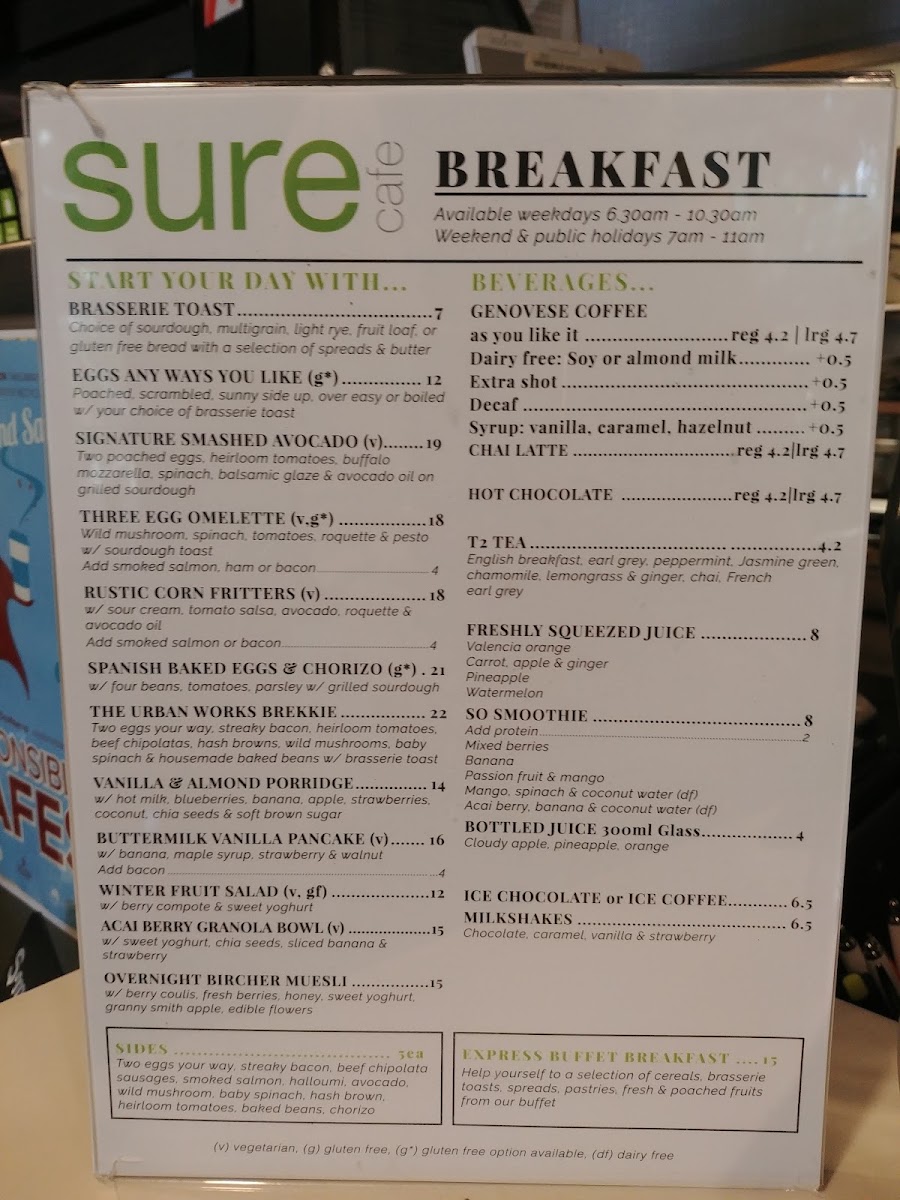 Sure Cafe menu board