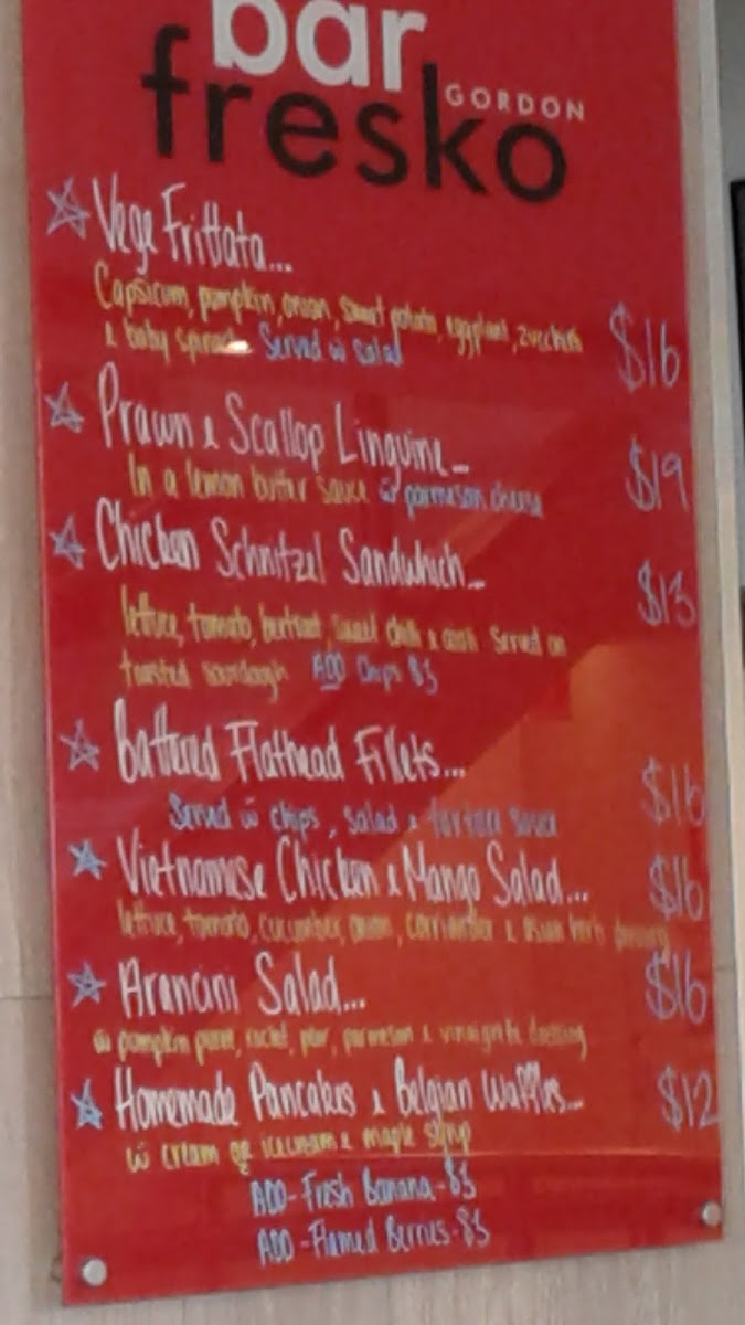 Bar Fresko Gordon menu board