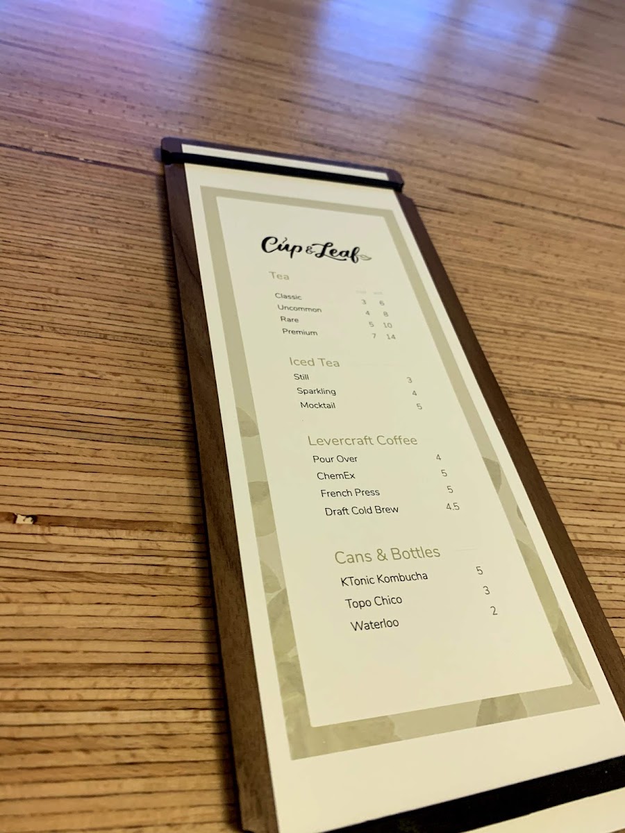 Cup & Leaf Cafe menu board