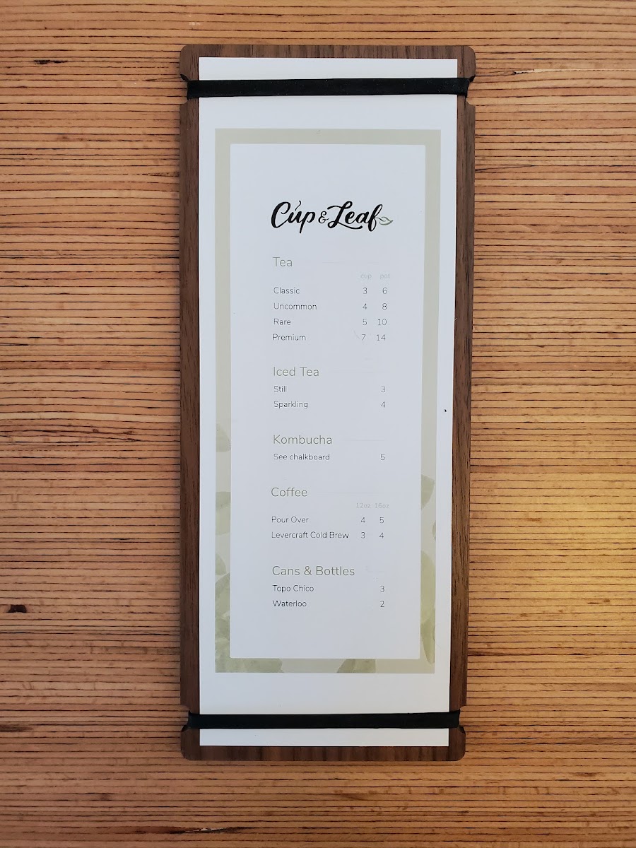 Cup & Leaf Cafe menu board